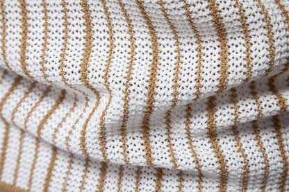 Men's Short-Sleeve Knitted Button-Up Striped Pattern and Contrast Trim Shirt - Bellkmart