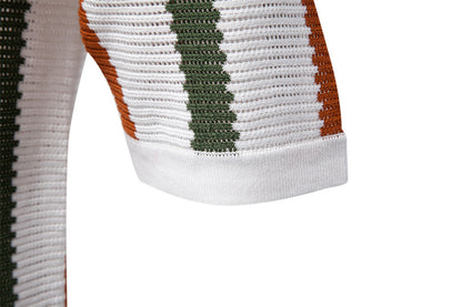 Men's Striped Knitted Polo Shirt with Collar - Bellkmart