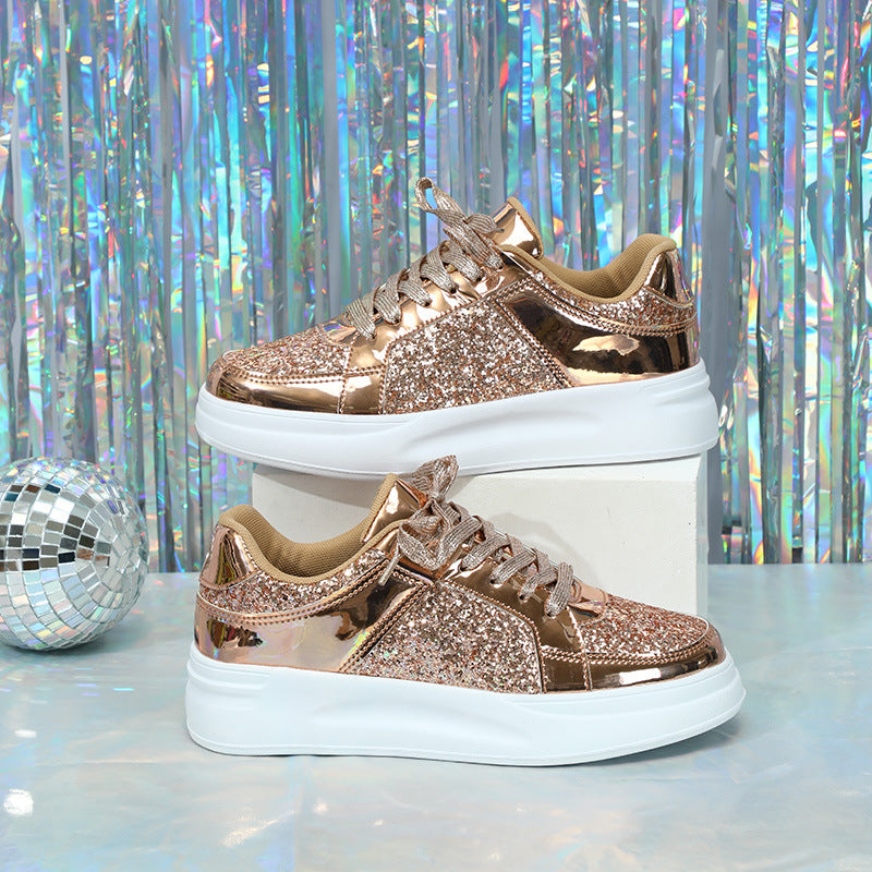 Thick-Soled Sequined Trendy Shoes - Bellkmart