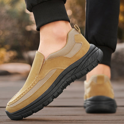 Men's Slip-On Suede Loafers with Mesh Upper and Textured Sole - Bellkmart