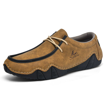 Men's Casual Suede Loafers with Contrast Stitching and Textured Sole - Bellkmart