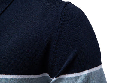 Men's Short-Sleeve Two-Tone Polo Shirt with V-Neck and Ribbed Trim - Bellkmart