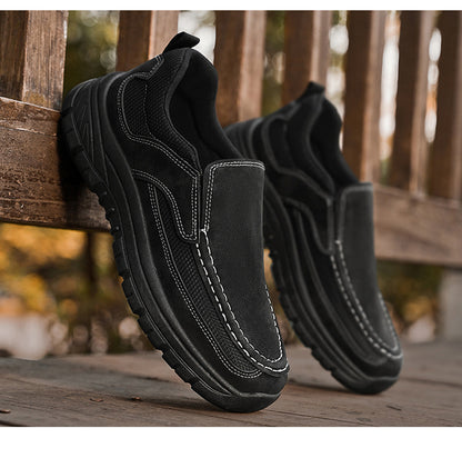 Men's Slip-On Suede Loafers with Mesh Upper and Textured Sole - Bellkmart