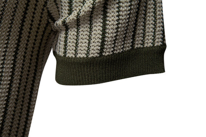 Men's Short-Sleeve Knitted Button-Up Striped Pattern and Contrast Trim Shirt - Bellkmart