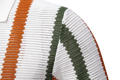 Men's Striped Knitted Polo Shirt with Collar - Bellkmart