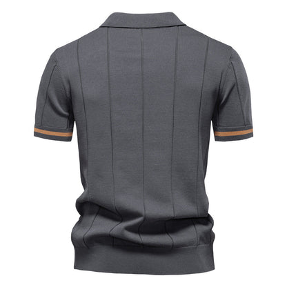 Men's Short-Sleeve Quarter-Zip Polo Shirt with Ribbed Detailing - Bellkmart