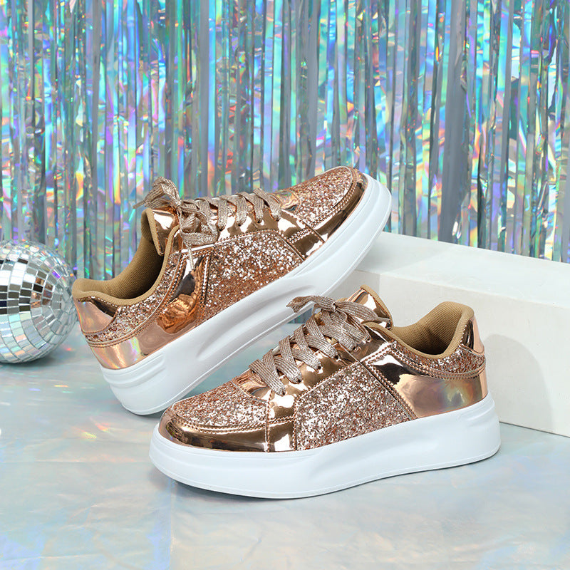 Thick-Soled Sequined Trendy Shoes - Bellkmart