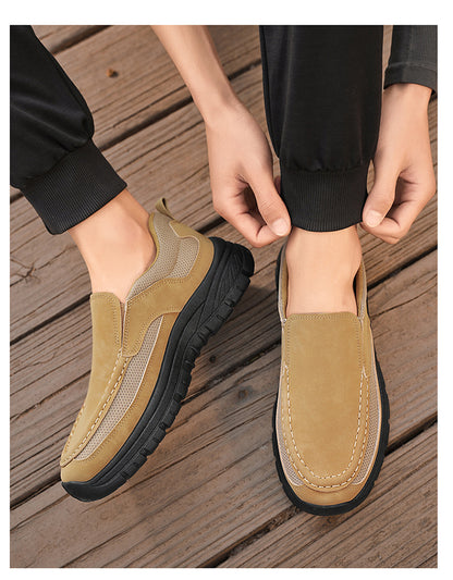 Men's Slip-On Suede Loafers with Mesh Upper and Textured Sole - Bellkmart