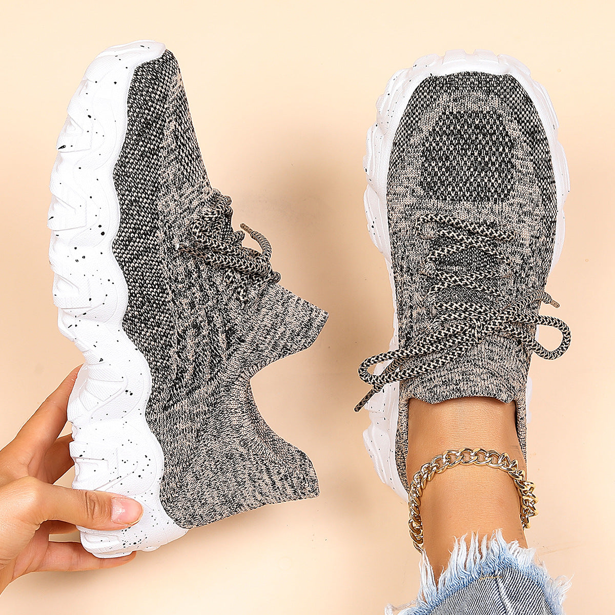 Women's Breathable Knit Chunky Fashion Orthopedic Sneakers - Bellkmart