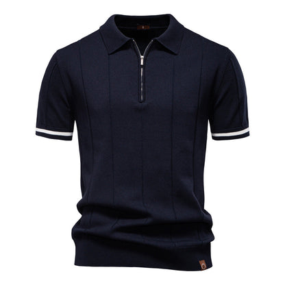 Men's Short-Sleeve Quarter-Zip Polo Shirt with Ribbed Detailing - Bellkmart