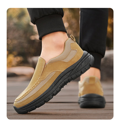 Men's Slip-On Suede Loafers with Mesh Upper and Textured Sole - Bellkmart