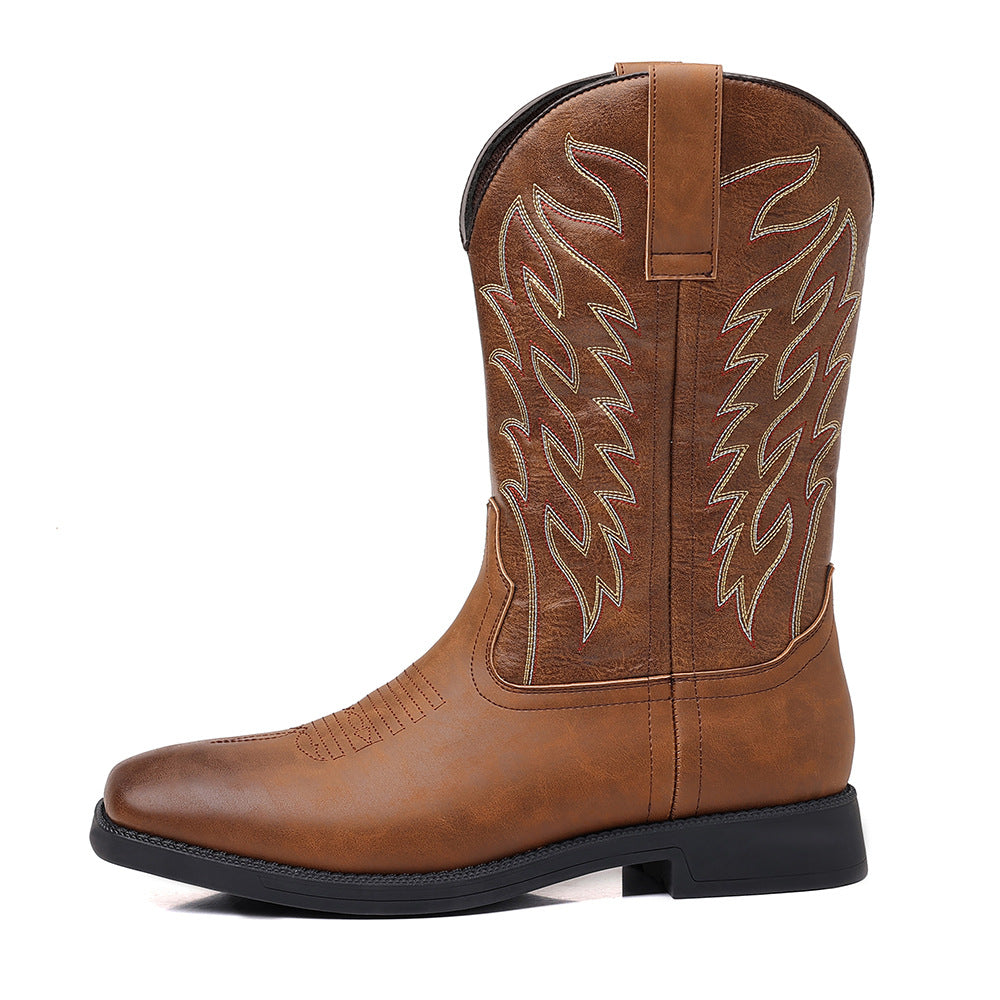 Classic Embroidered Vintage Wide Toe Western Cowboy Boots - Bellkmart