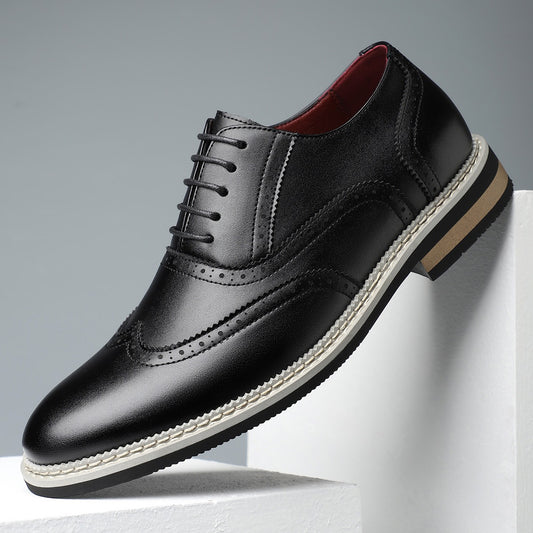Brogue Carved Color Matching Leather Shoes
