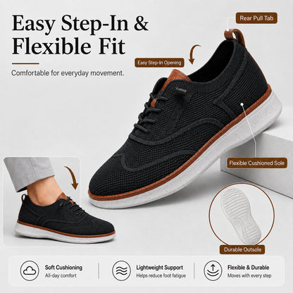 Stride men's breathable knit Oxford-style walking shoes in Black, product view 2