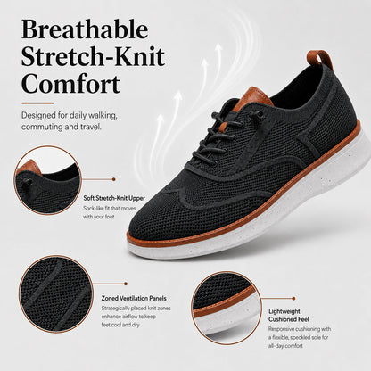 Stride men's breathable knit Oxford-style walking shoes in Black, product view 4