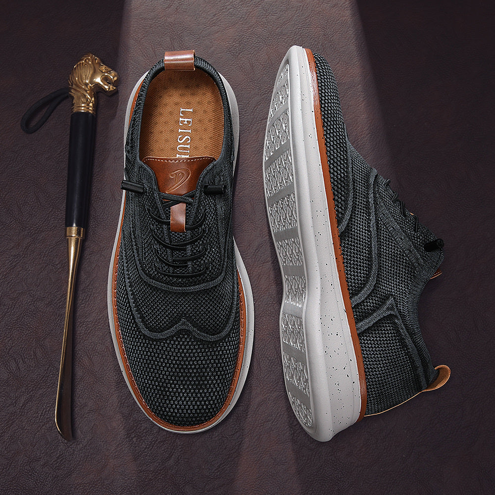 Stride men's breathable knit Oxford-style walking shoes in Black, product view 6