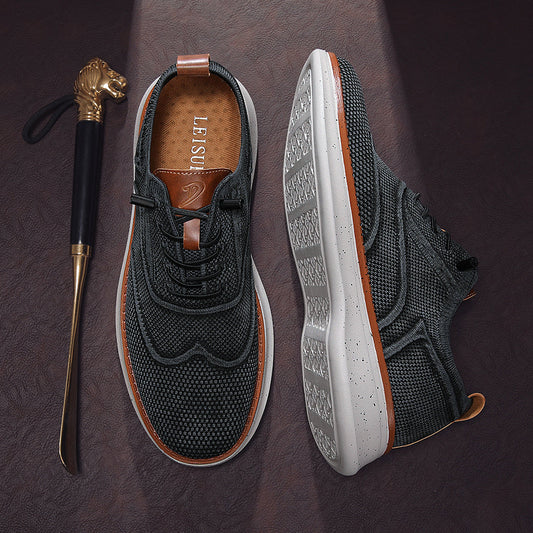 Stride men's breathable knit Oxford-style walking shoes in Black, product view 6