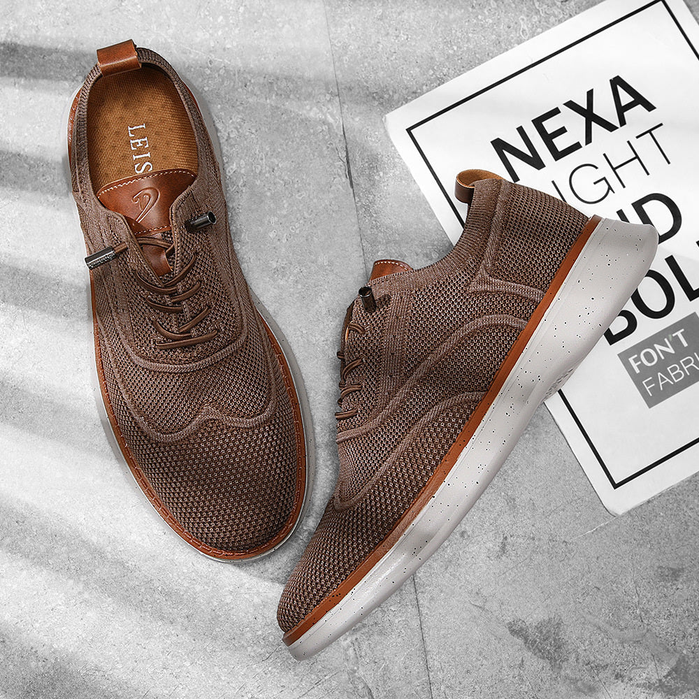 Stride men's breathable knit Oxford-style walking shoes in Brown, product view 2