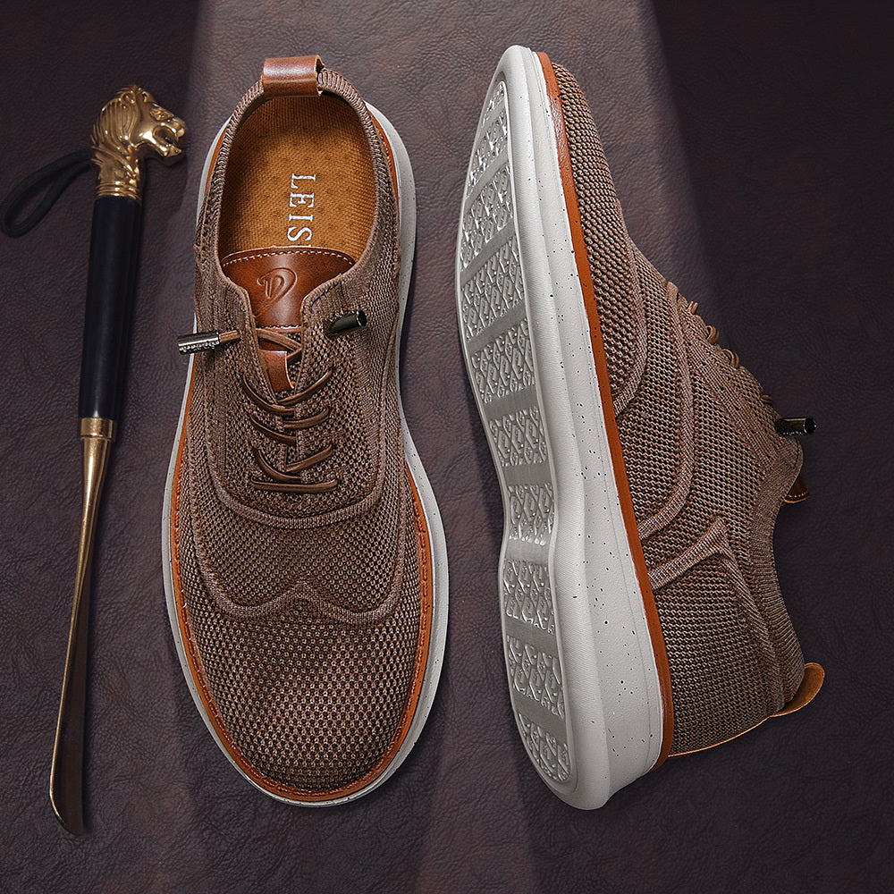 Stride men's breathable knit Oxford-style walking shoes in Brown, product view 3