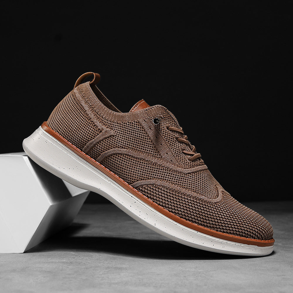 Stride men's breathable knit Oxford-style walking shoes in Brown, product view 4