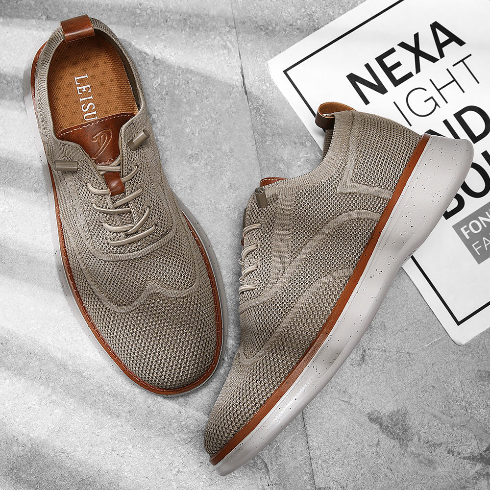 Stride men's breathable knit Oxford-style walking shoes in Khaki, product view 2