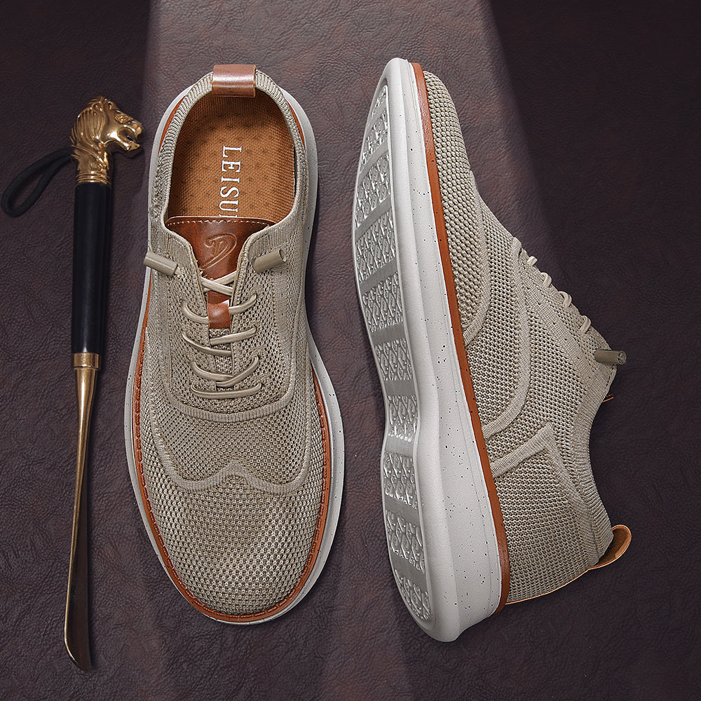 Stride men's breathable knit Oxford-style walking shoes in Khaki, product view 3