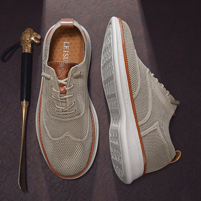 Stride men's breathable knit Oxford-style walking shoes in Khaki, product view 3