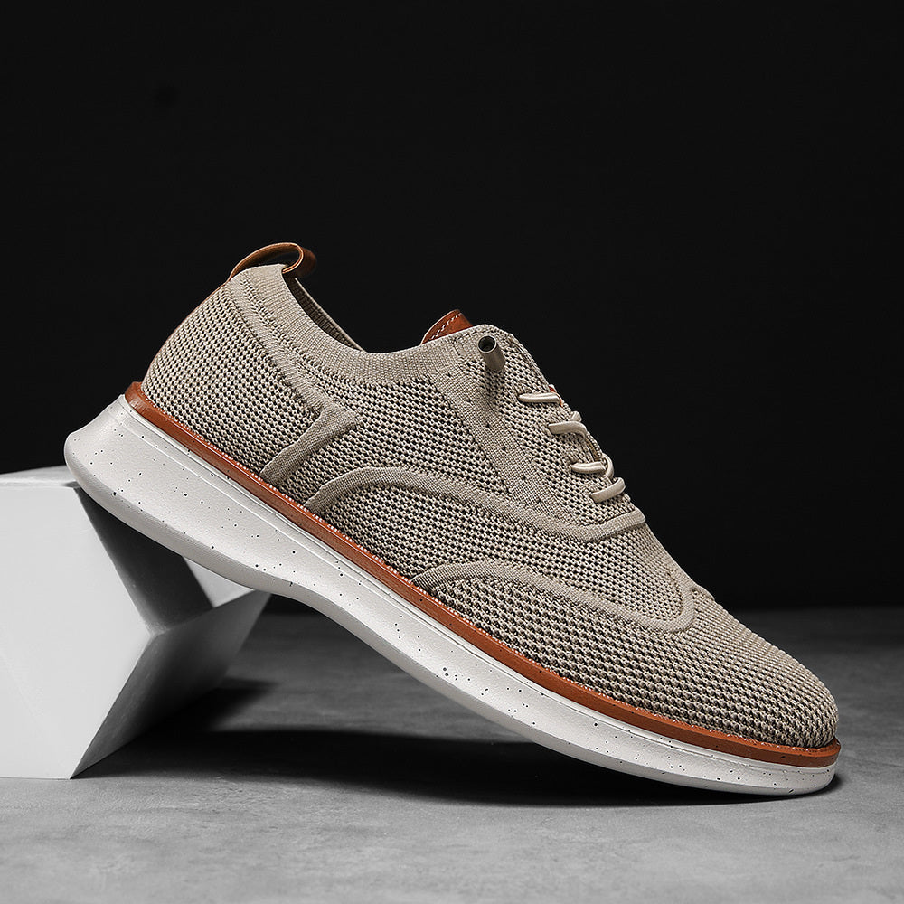 Stride men's breathable knit Oxford-style walking shoes in Khaki, product view 4