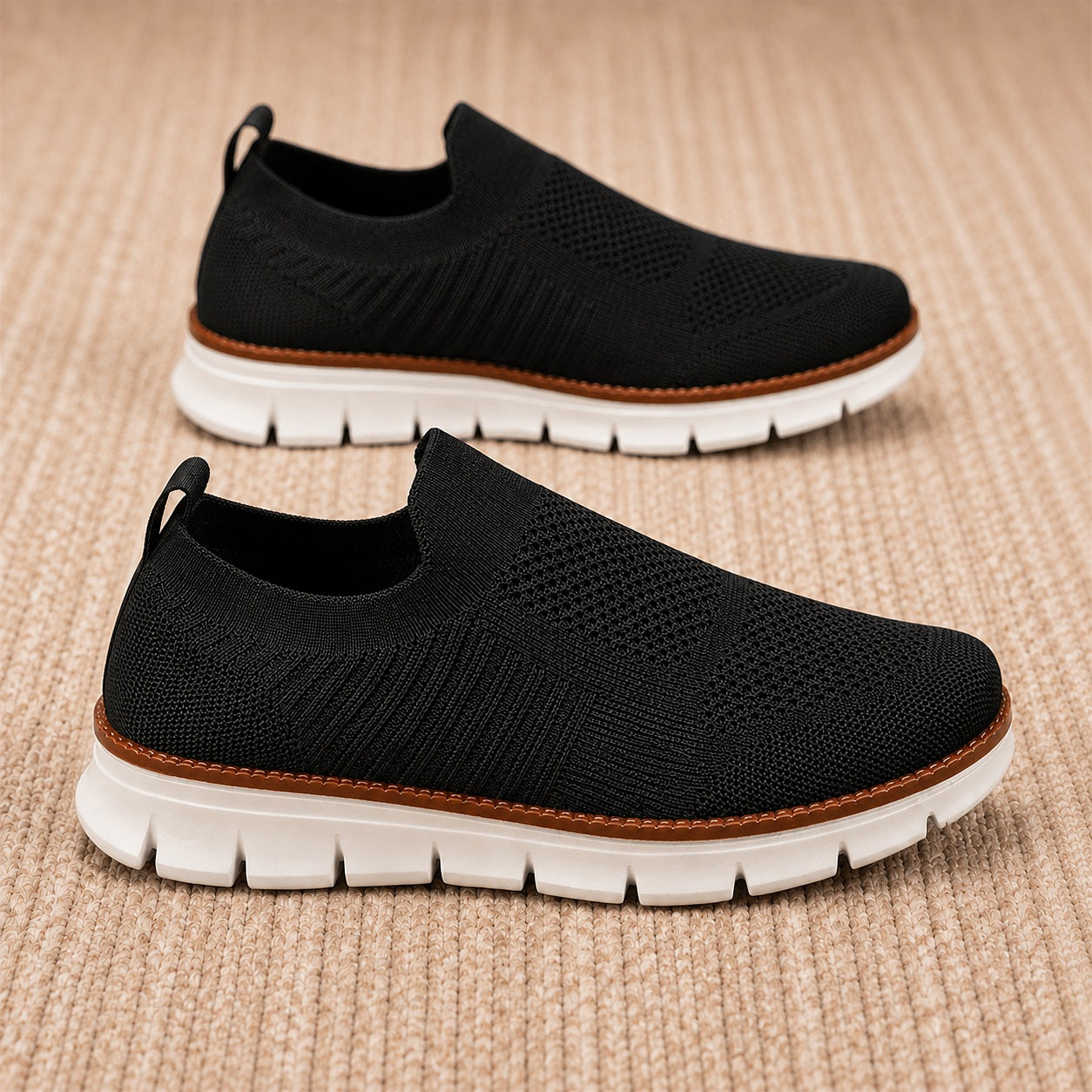 AirFlex black men's lightweight slip-on walking shoes pair