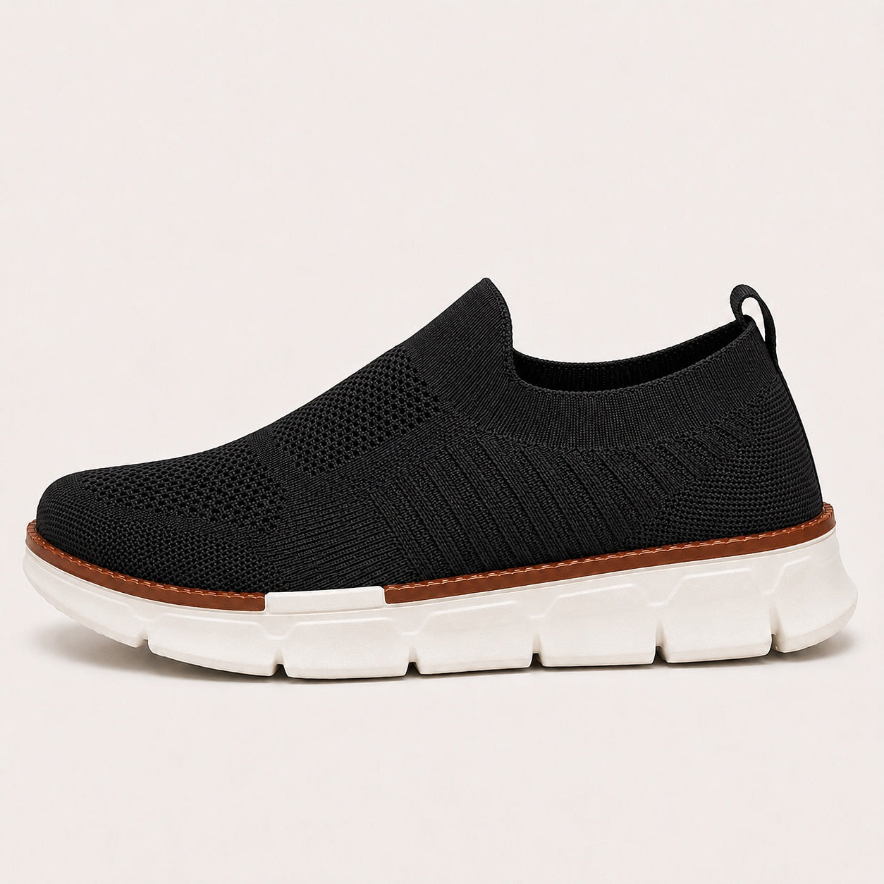 AirFlex black men's slip-on walking shoe side view on white background