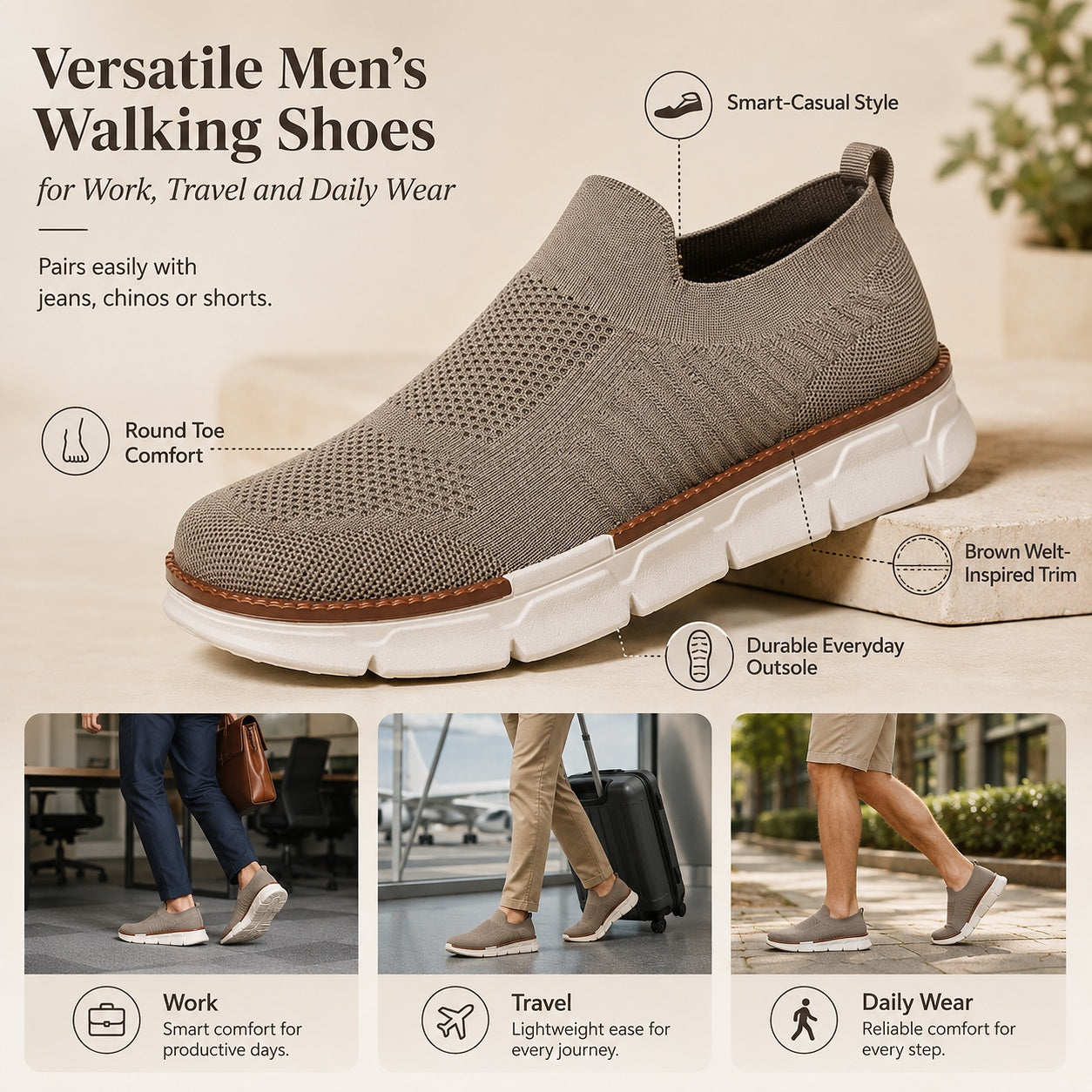 AirFlex men's casual walking shoes for work travel and daily wear