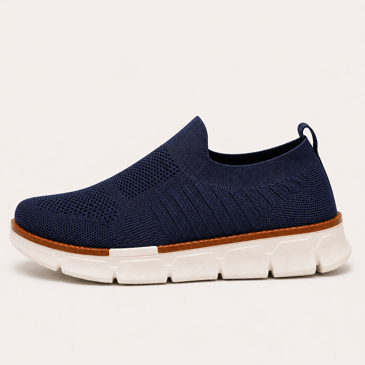 AirFlex navy men's slip-on walking shoe side view on white background