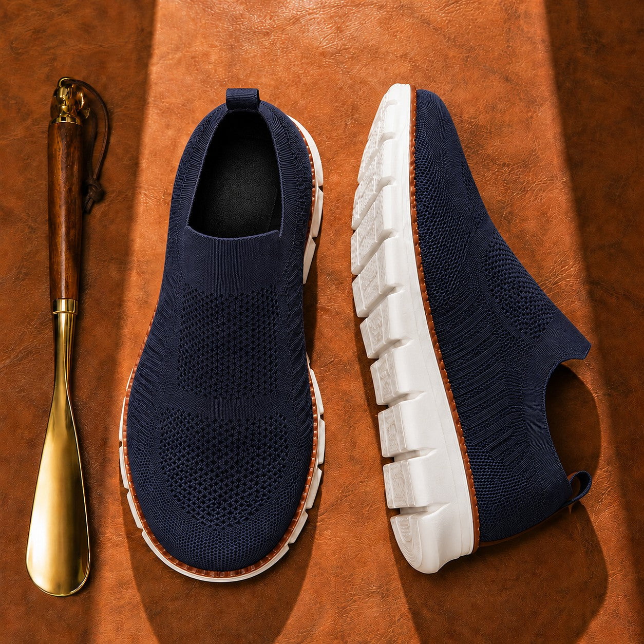 AirFlex navy slip-on shoes top and segmented sole views