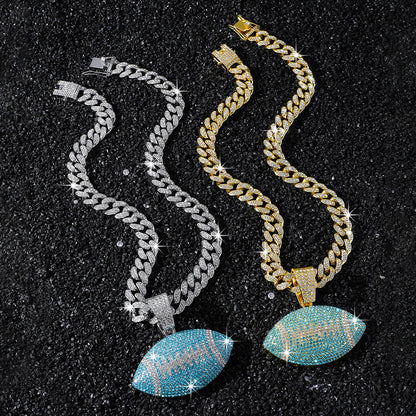 Aqua American Football necklace two-color set: one silver-tone and one gold-tone necklace