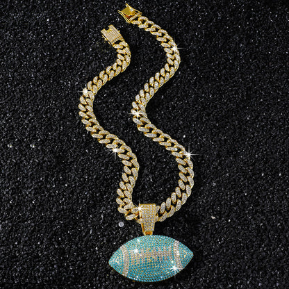 Aqua American Football gold-tone rhinestone necklace