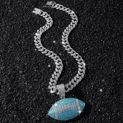 Aqua American Football silver-tone rhinestone necklace