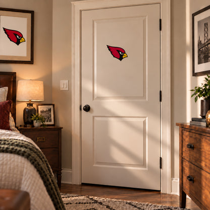 Arizona Cardinals decorative sticker on an interior door, corrected 29 cm proportion