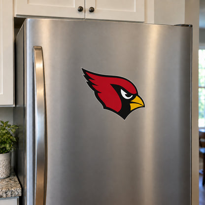 Arizona Cardinals decorative sticker displayed on a stainless-steel refrigerator