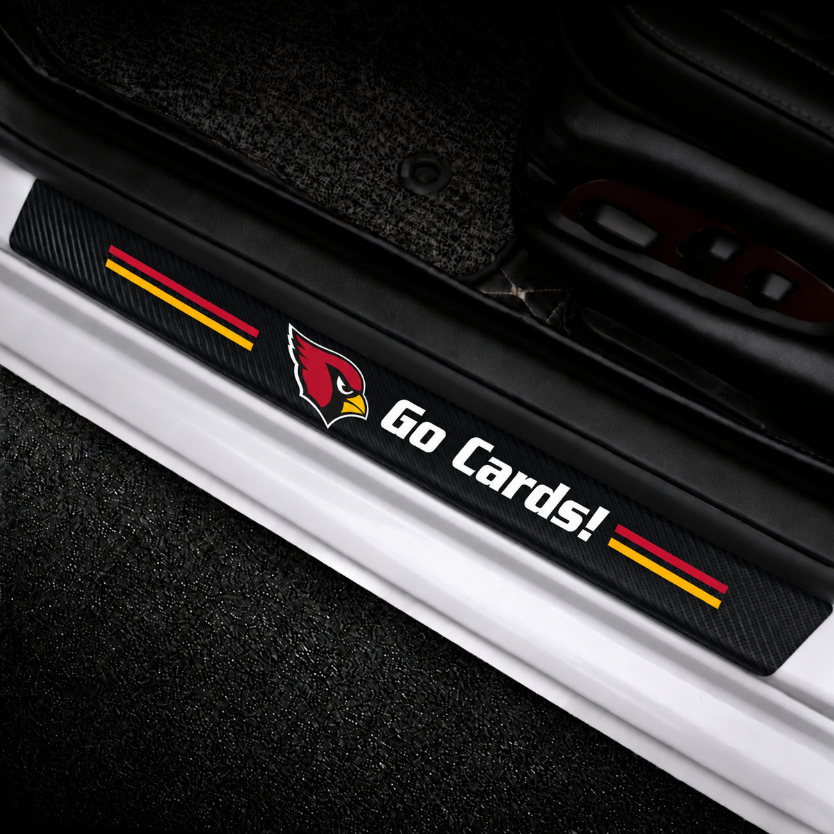 Arizona Cardinals car door sill protector strips — vehicle installation view