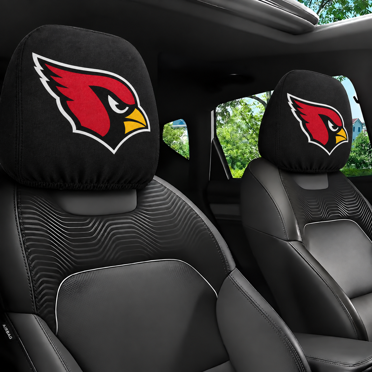 Arizona Cardinals car headrest covers, Style 1 logo design, installed in car