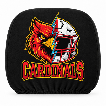 Arizona Cardinals car headrest cover, Style 2 mascot and helmet design, white background