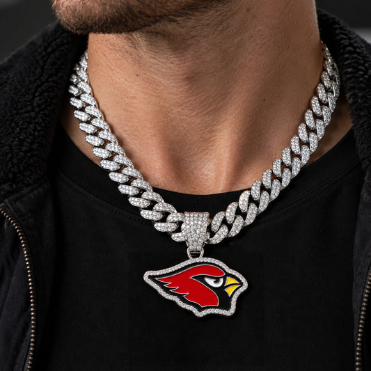 Arizona Cardinals silver-tone rhinestone Cuban-link necklace, worn view