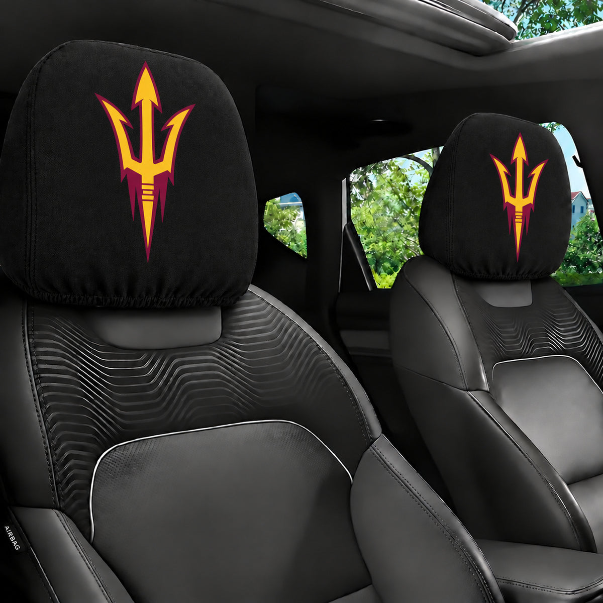 Arizona State Sun Devils car headrest cover, Style 1 team design, installed in car