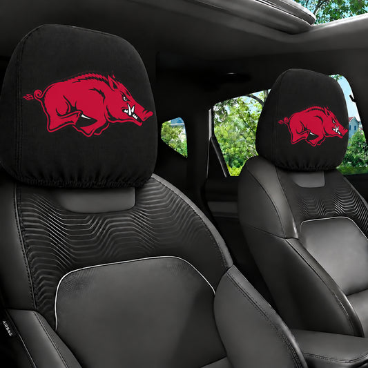 Arkansas Razorbacks car headrest cover, Style 1 team design, installed in car