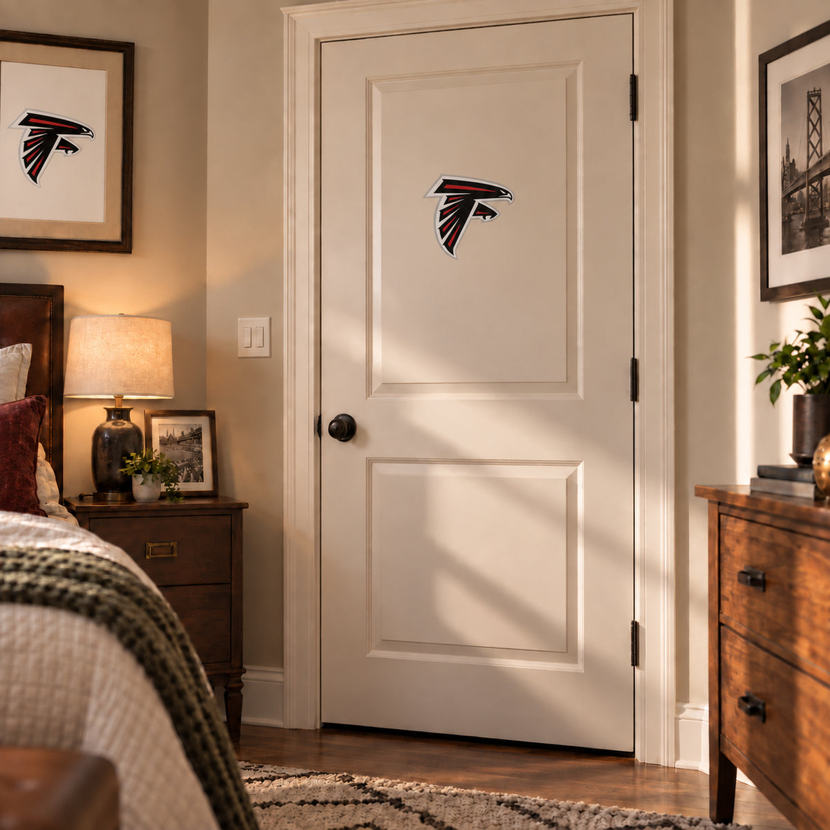 Atlanta Falcons decorative sticker on an interior door, corrected 29 cm proportion