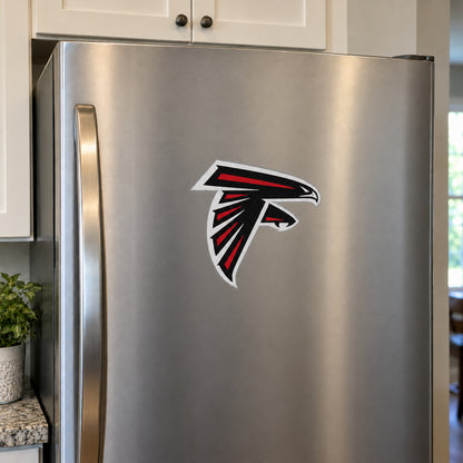 Atlanta Falcons decorative sticker displayed on a stainless-steel refrigerator