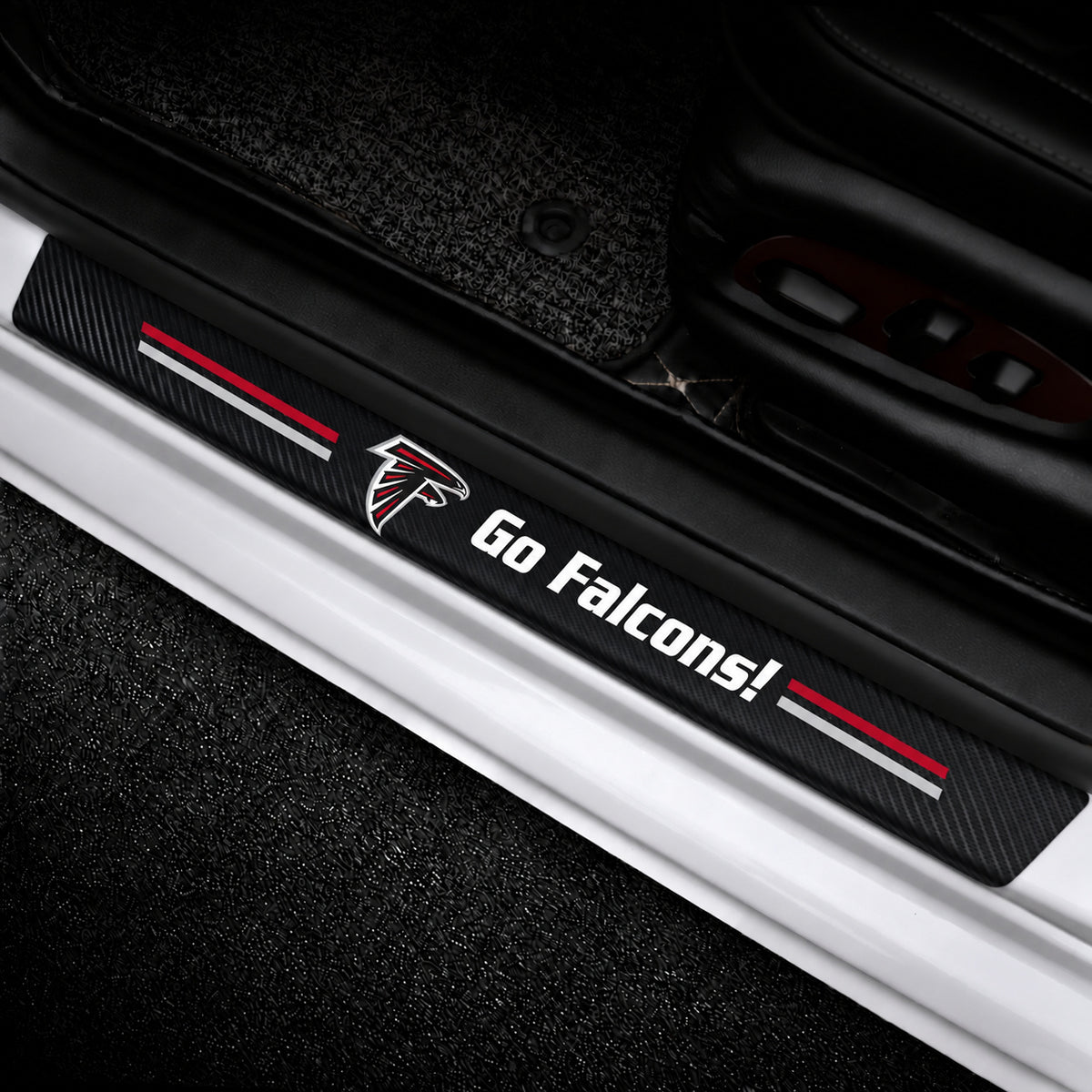 Atlanta Falcons car door sill protector strips — vehicle installation view