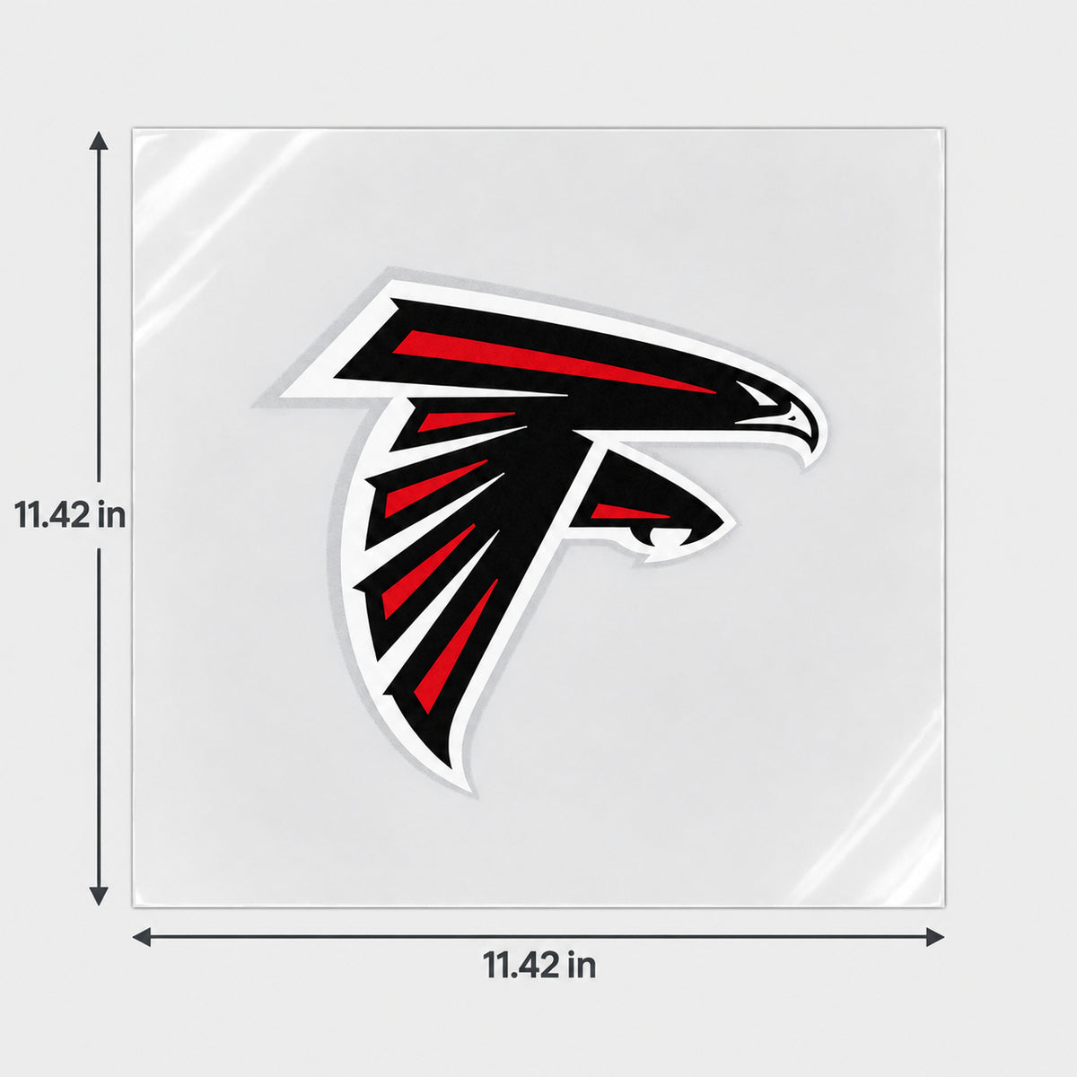 Atlanta Falcons decorative sticker displayed on clear film with size markings