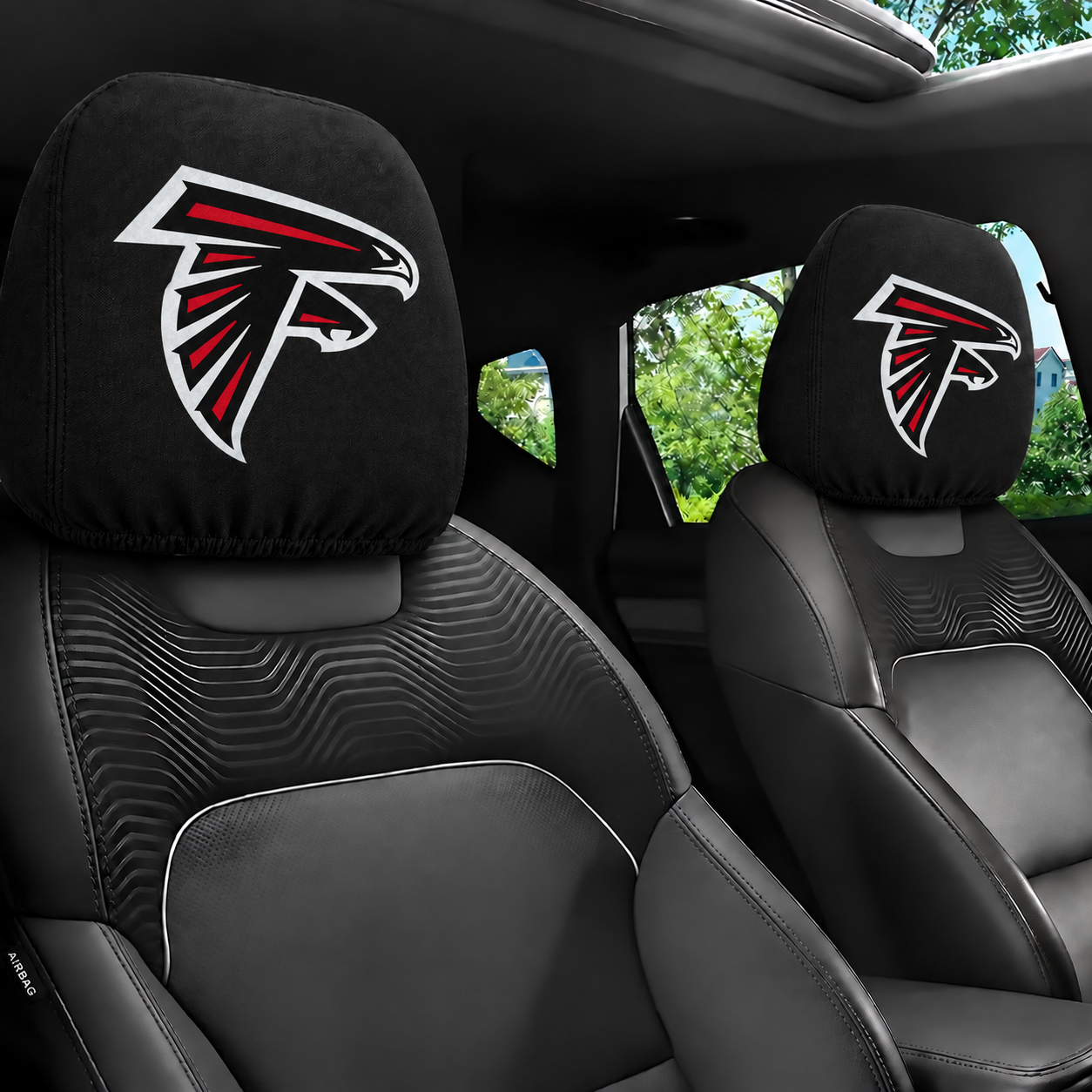 Atlanta Falcons car headrest cover, Style 1 logo design, installed in car
