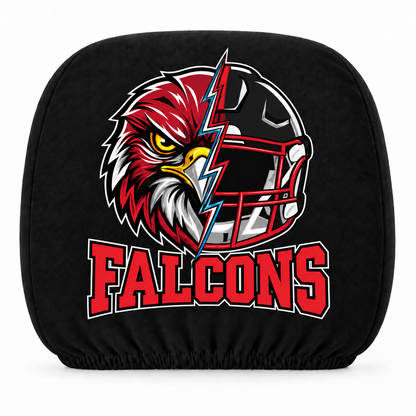 Atlanta Falcons car headrest cover, Style 2 illustrated mascot design, white background